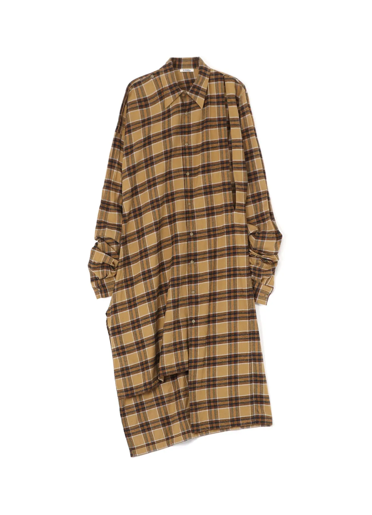 PLAID FLANNEL ASYMMETRIC SHIRT DRESS