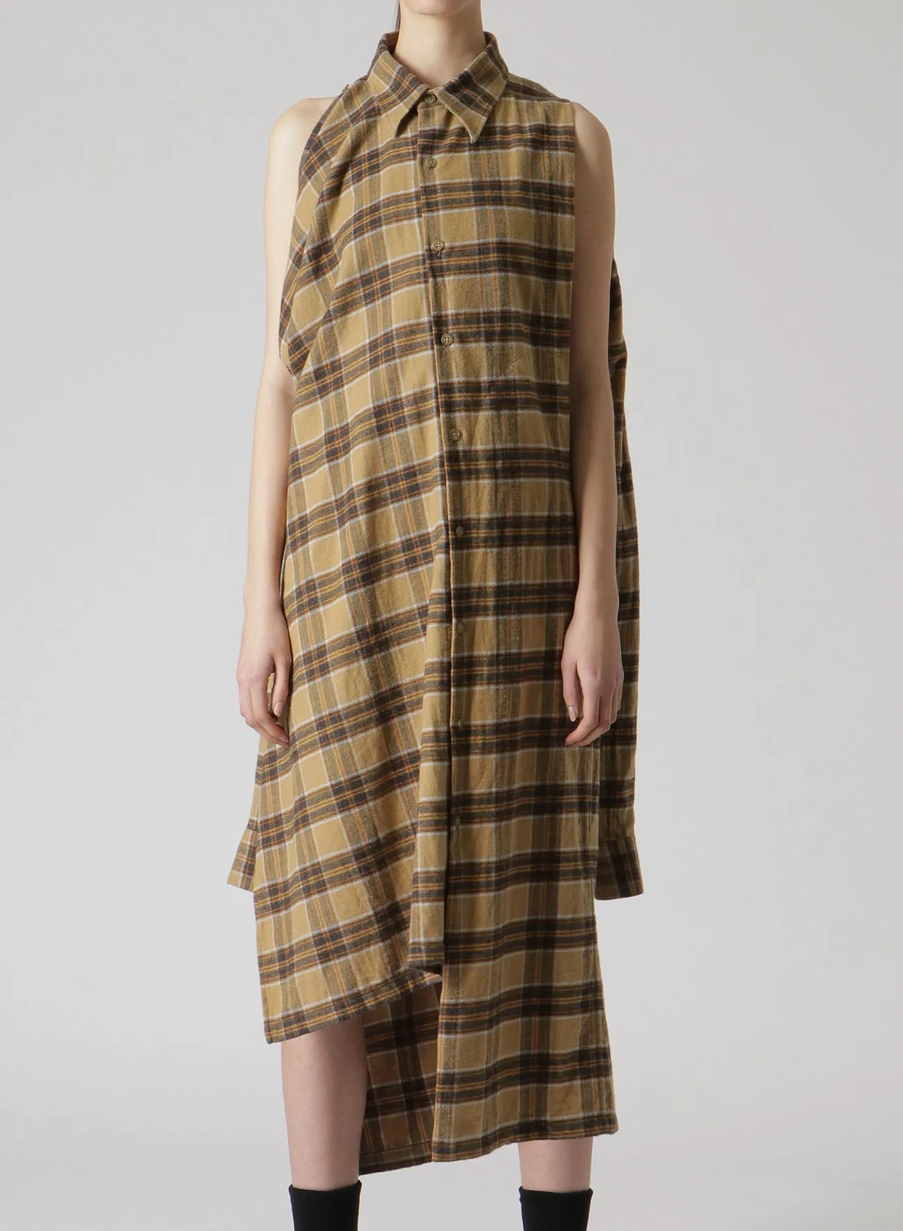 PLAID FLANNEL ASYMMETRIC SHIRT DRESS