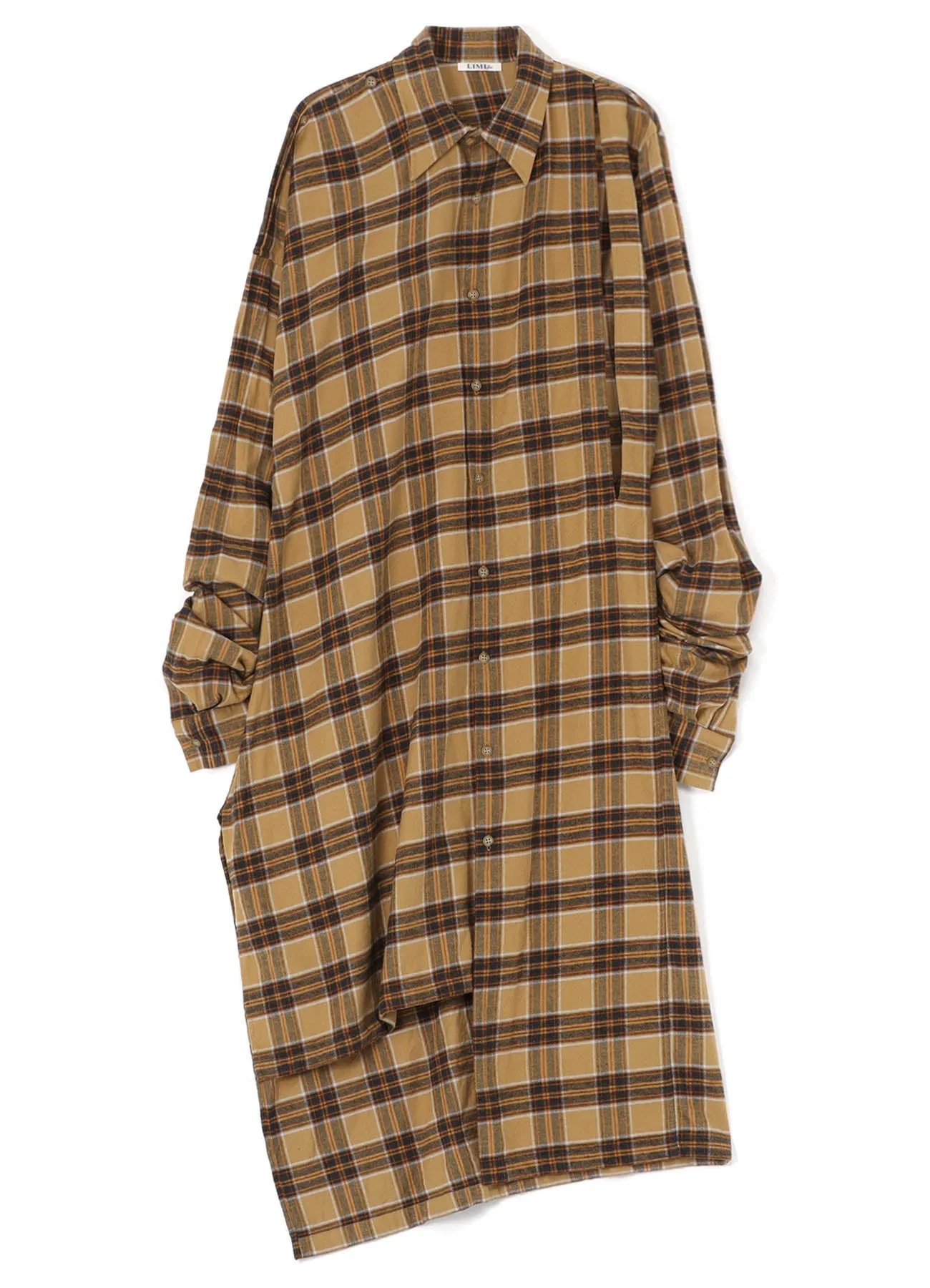 PLAID FLANNEL ASYMMETRIC SHIRT DRESS