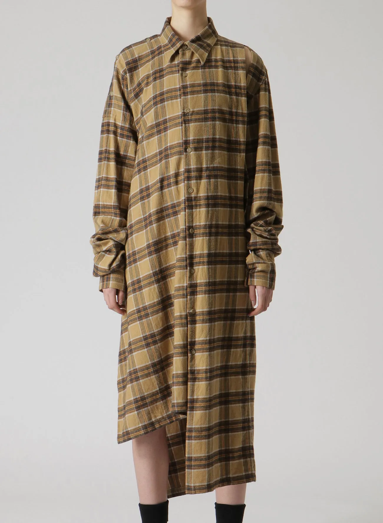 PLAID FLANNEL ASYMMETRIC SHIRT DRESS