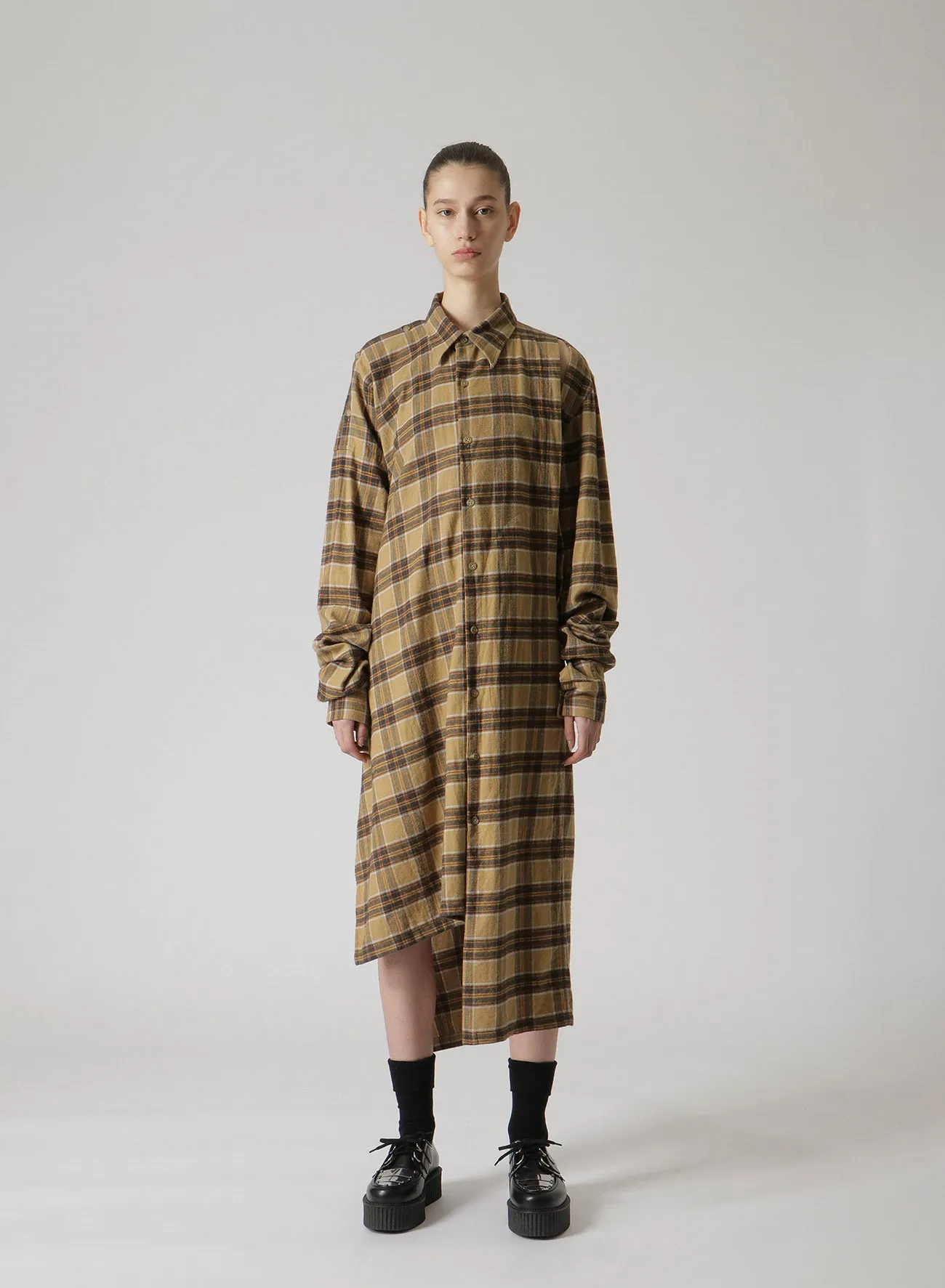 PLAID FLANNEL ASYMMETRIC SHIRT DRESS