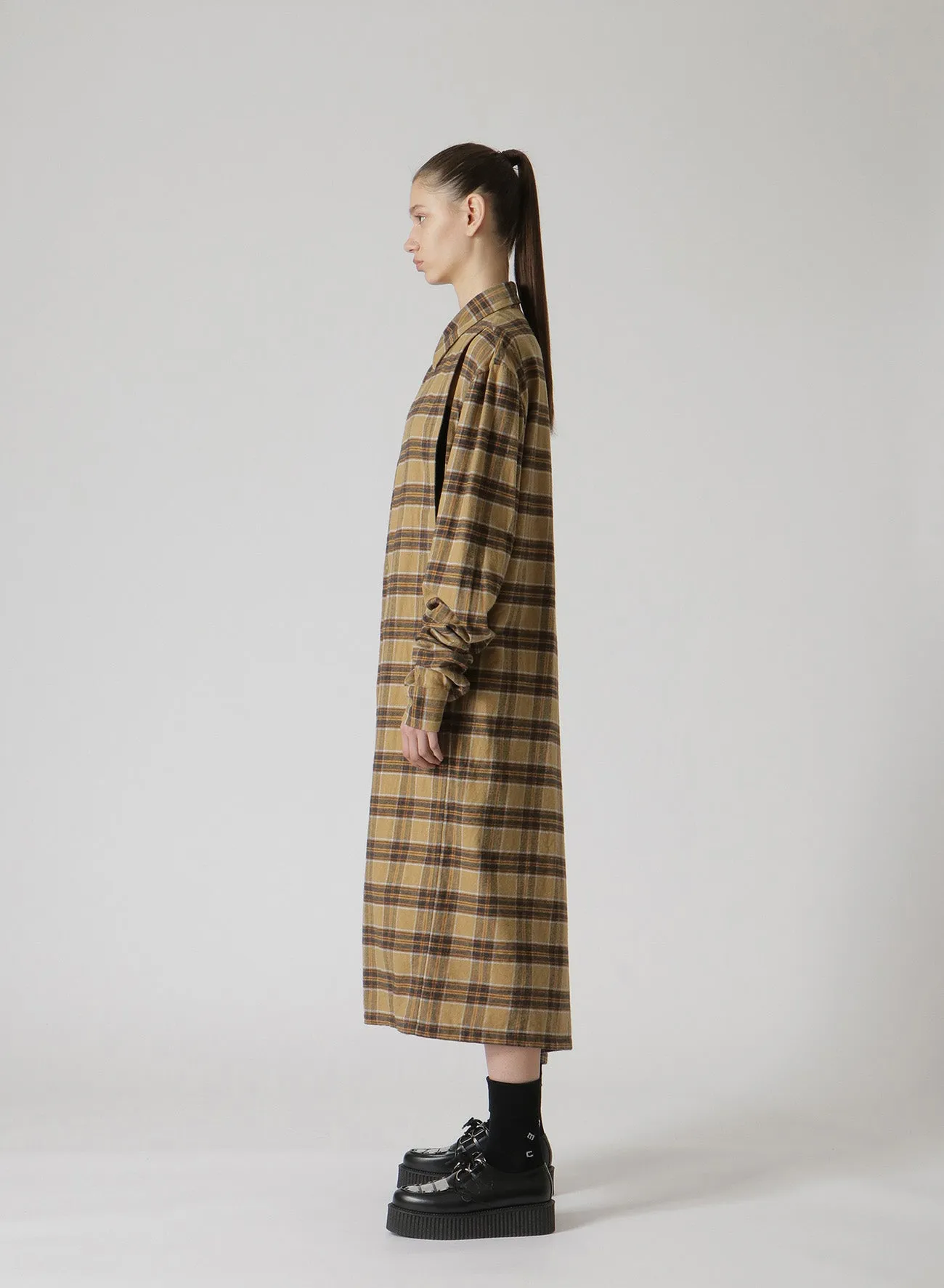 PLAID FLANNEL ASYMMETRIC SHIRT DRESS