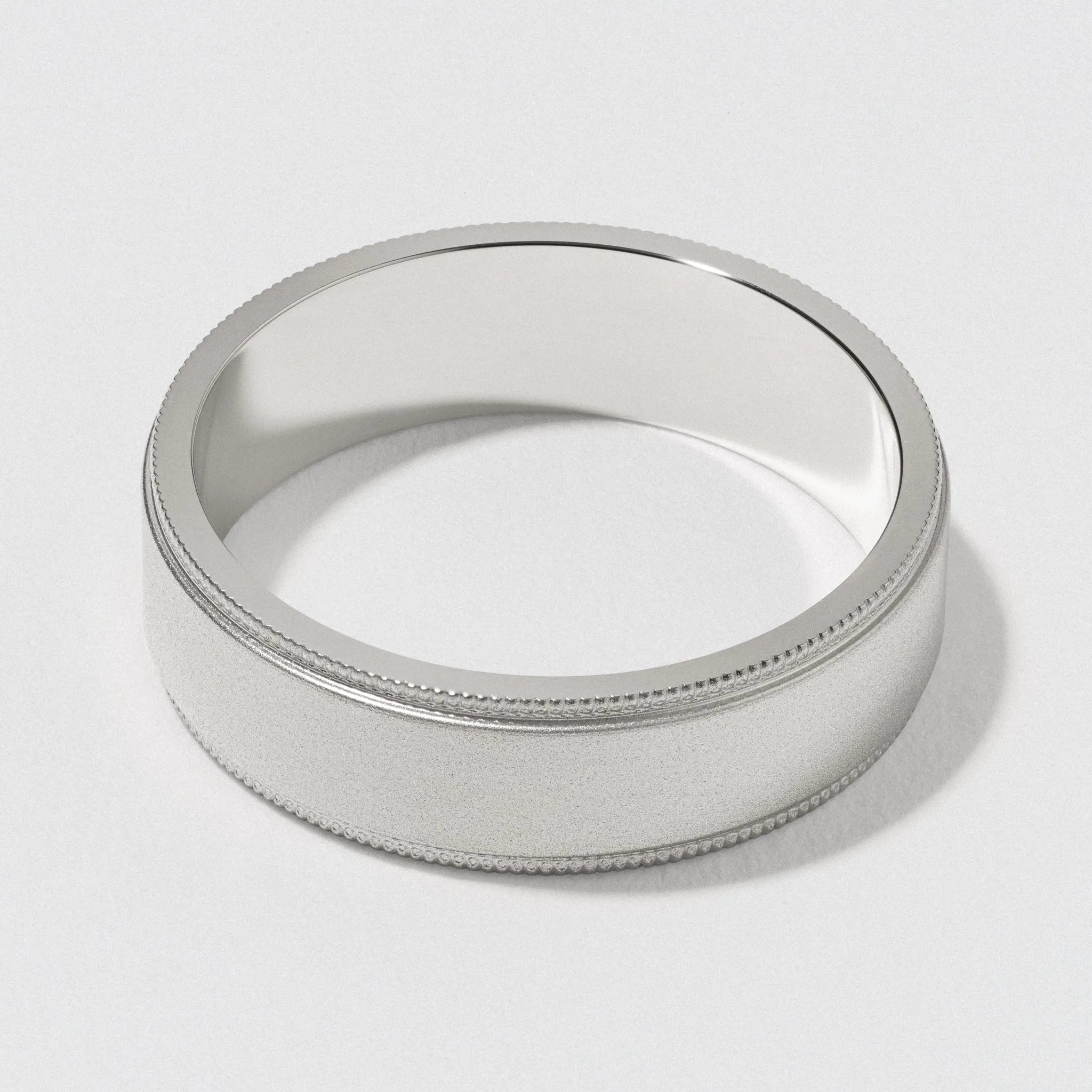 6mm Matte Platinum Flat Milgrain Wedding Band