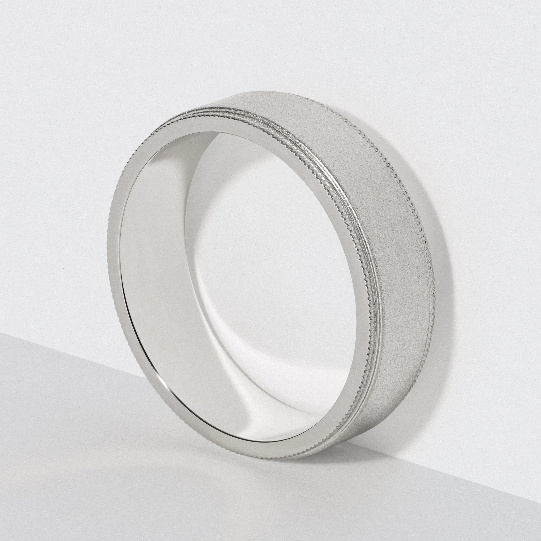 6mm Matte Platinum Flat Milgrain Wedding Band