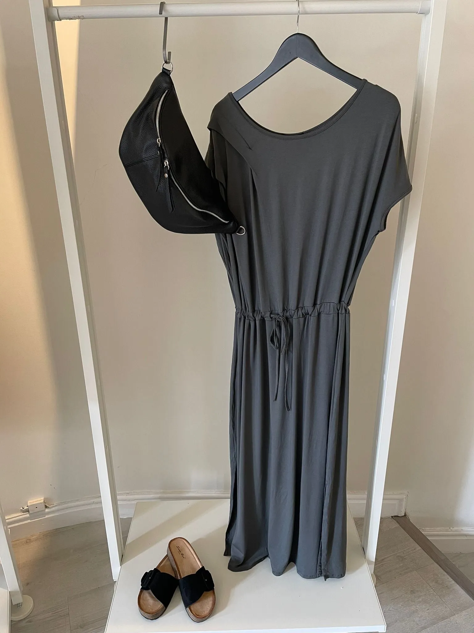 Pleat Shoulder Maxi Dress