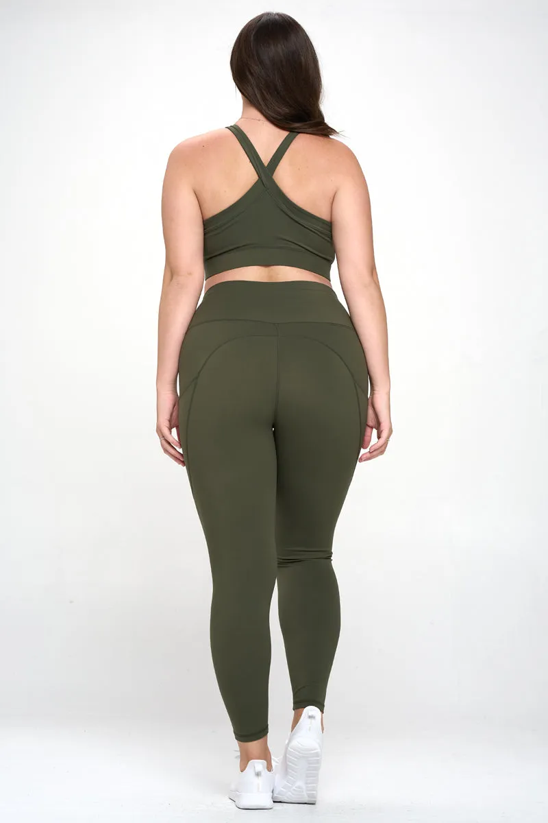 PLUS SIZE SUPER SOFT Sport Bra and Leggings Active Set with Pockets