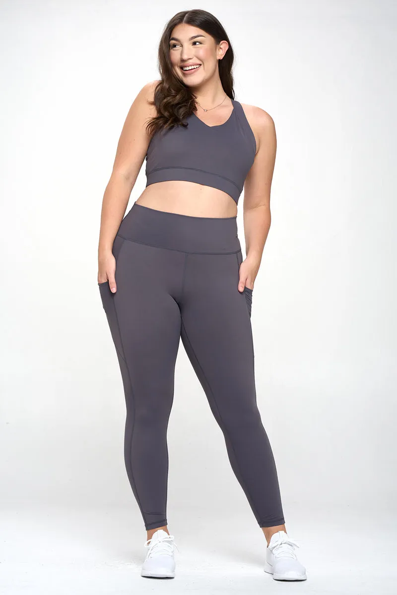 PLUS SIZE SUPER SOFT Sport Bra and Leggings Active Set with Pockets