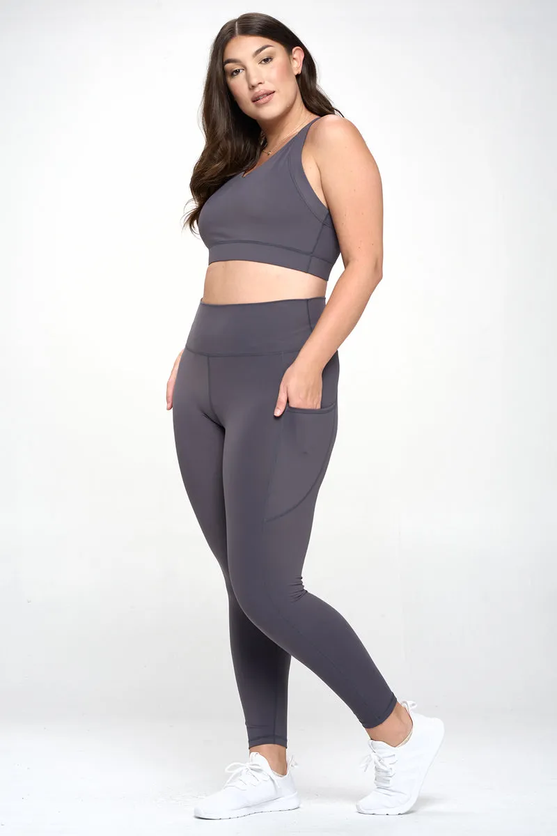 PLUS SIZE SUPER SOFT Sport Bra and Leggings Active Set with Pockets