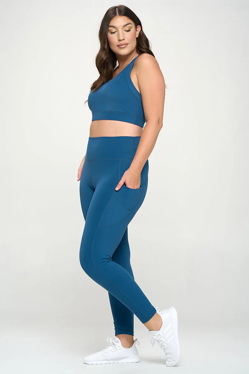 PLUS SIZE SUPER SOFT Sport Bra and Leggings Active Set with Pockets