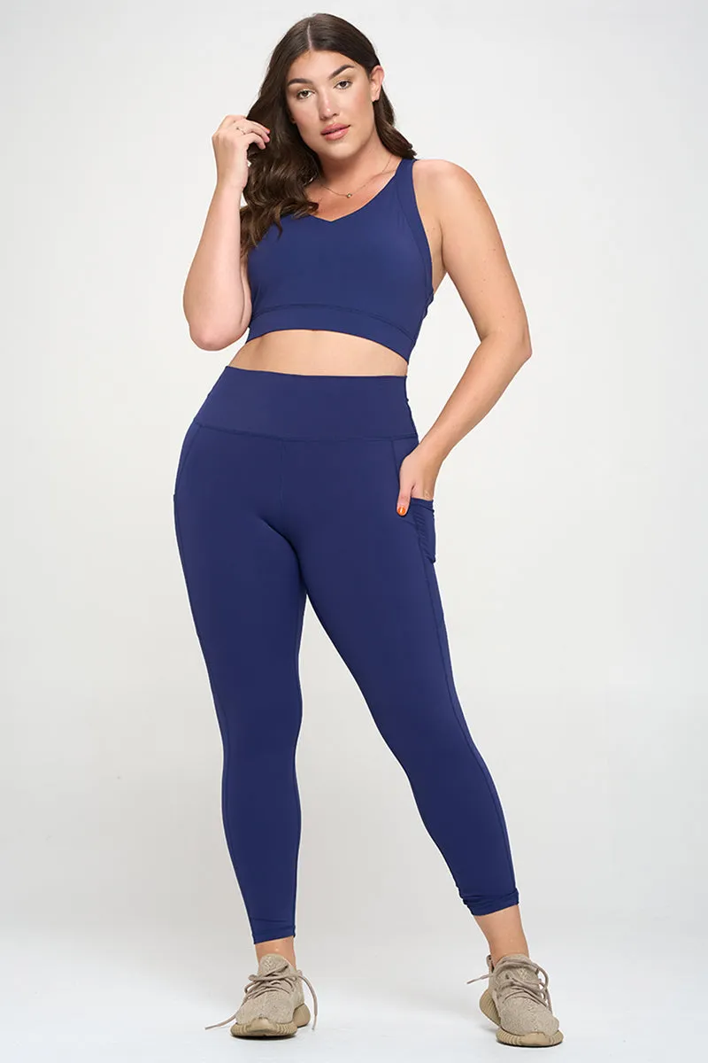 PLUS SIZE SUPER SOFT Sport Bra and Leggings Active Set with Pockets