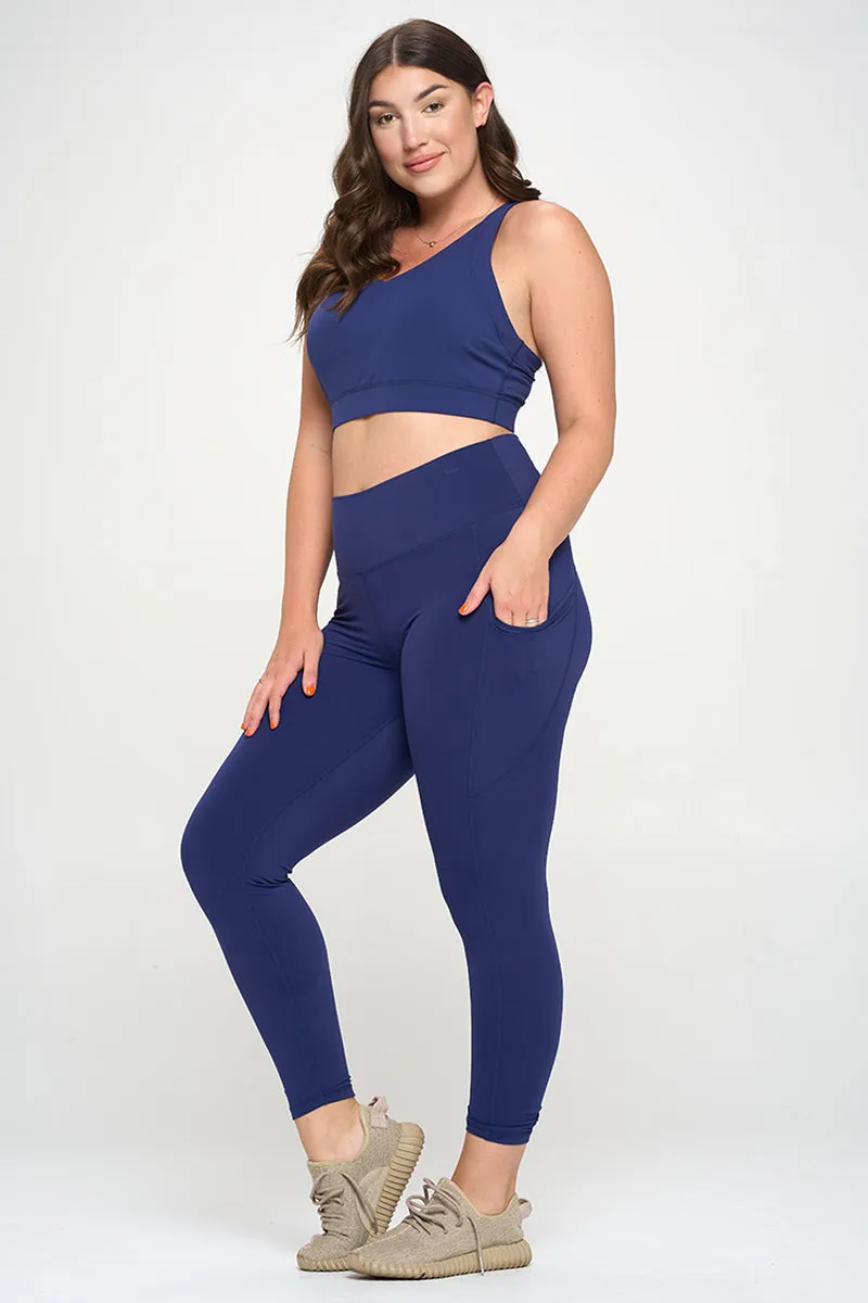 PLUS SIZE SUPER SOFT Sport Bra and Leggings Active Set with Pockets