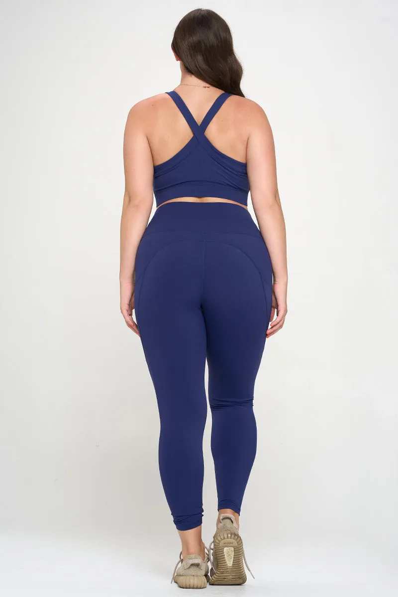 PLUS SIZE SUPER SOFT Sport Bra and Leggings Active Set with Pockets