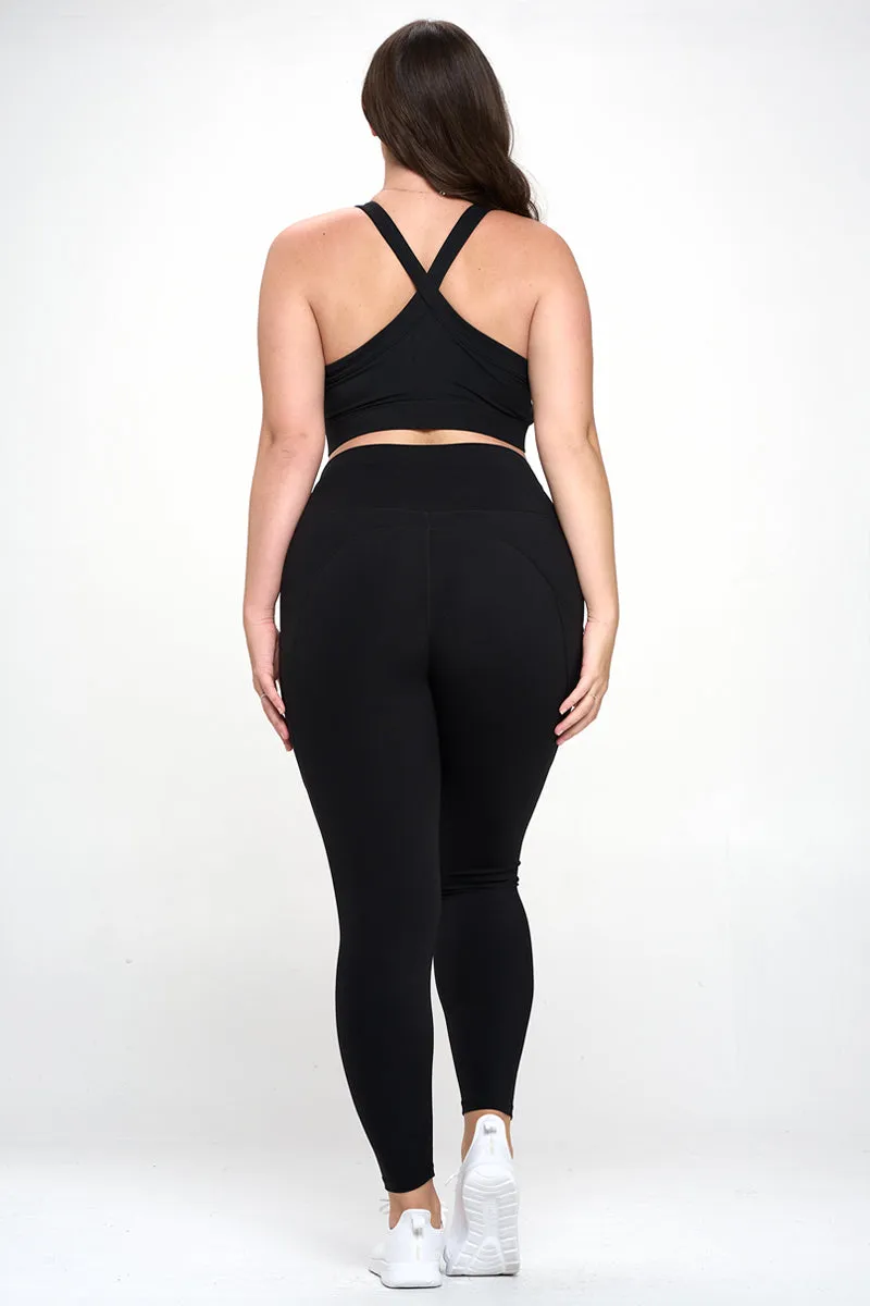 PLUS SIZE SUPER SOFT Sport Bra and Leggings Active Set with Pockets