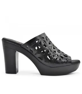 Ragazza Leather Mule with heel- Black