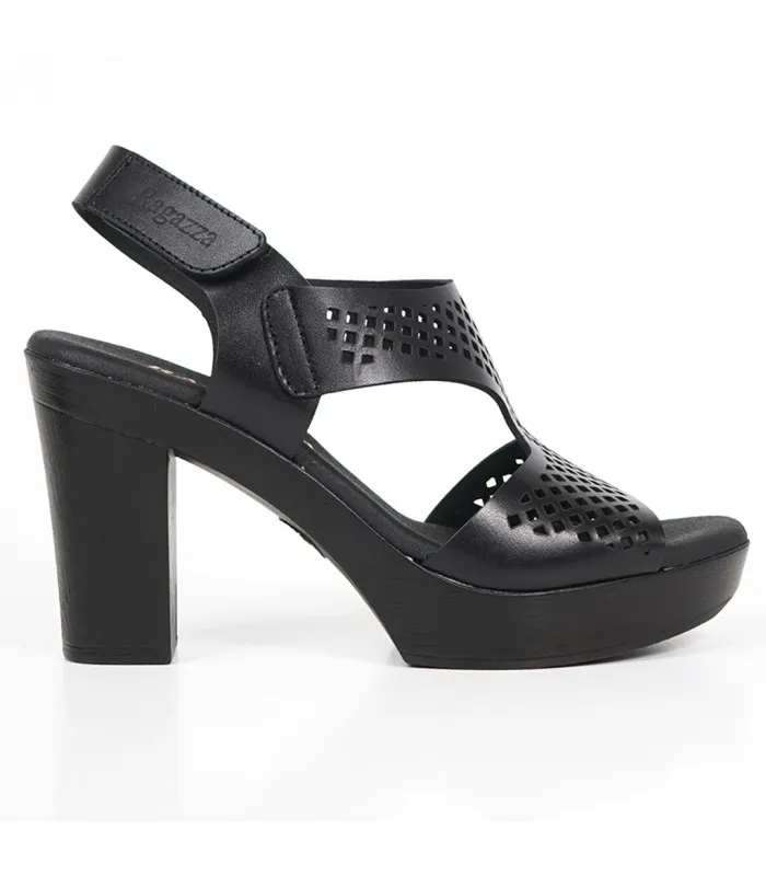 Ragazza Leather with heel Sandal- Black