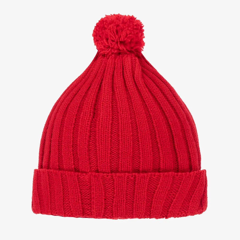 Red Knitted Pom-Pom Hat