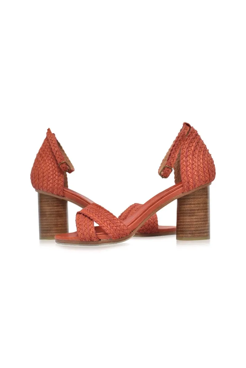 Red Vintage Bahamas Block Heel Sandals.