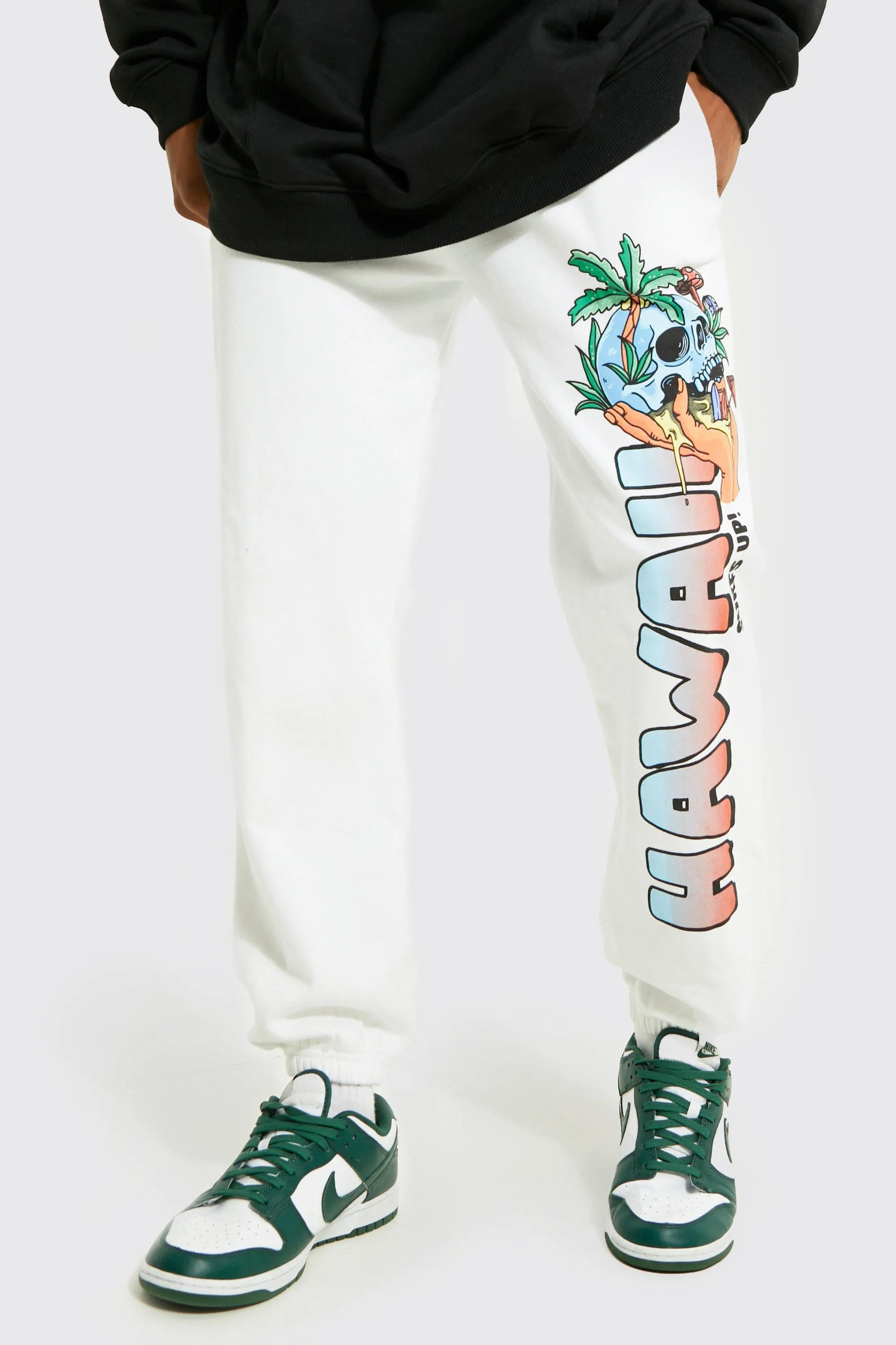 Regular Fit Hawaii Palm Graphic Joggers | boohooMAN UK