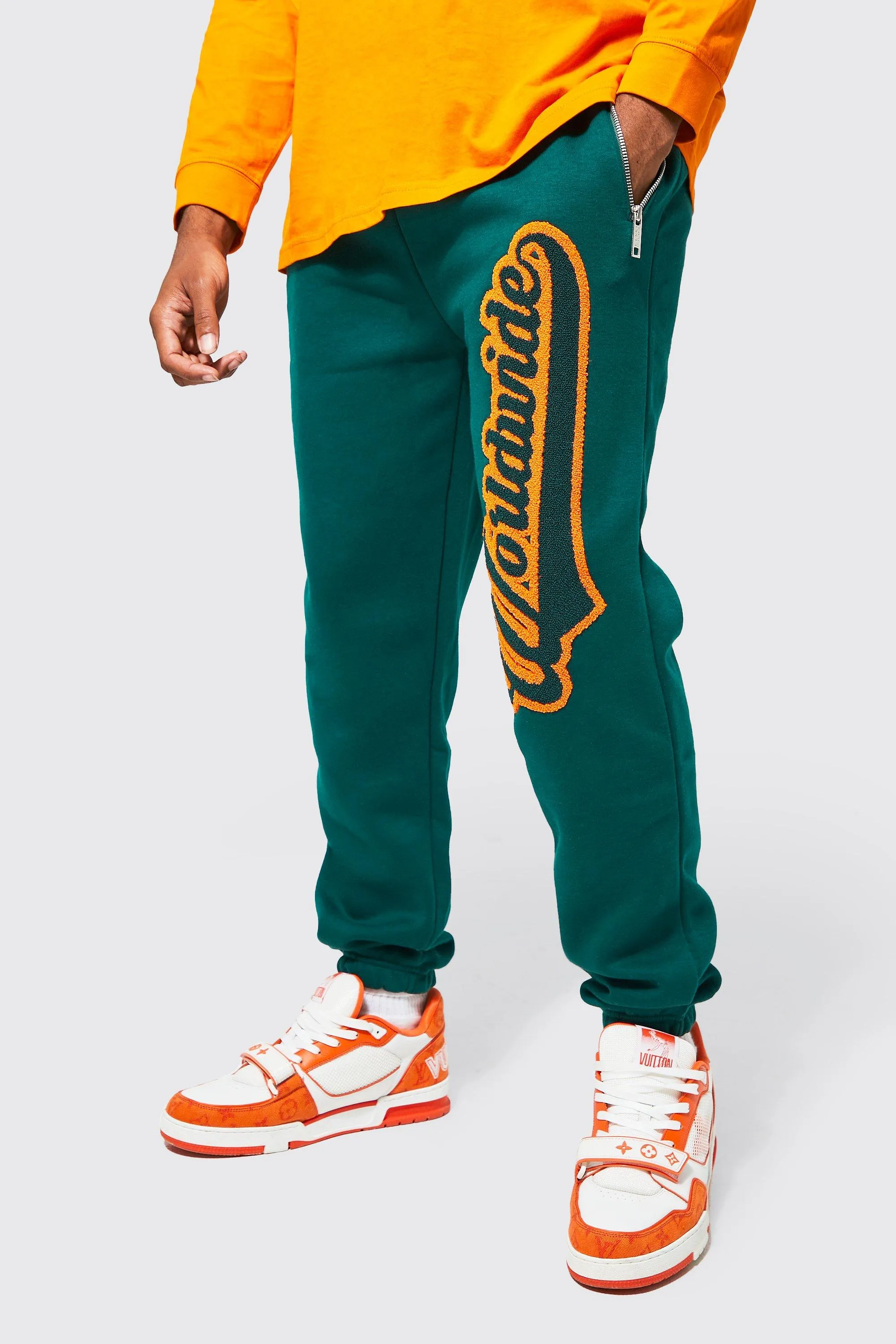 Regular Fit Varsity Applique Graphic Joggers | boohooMAN UK