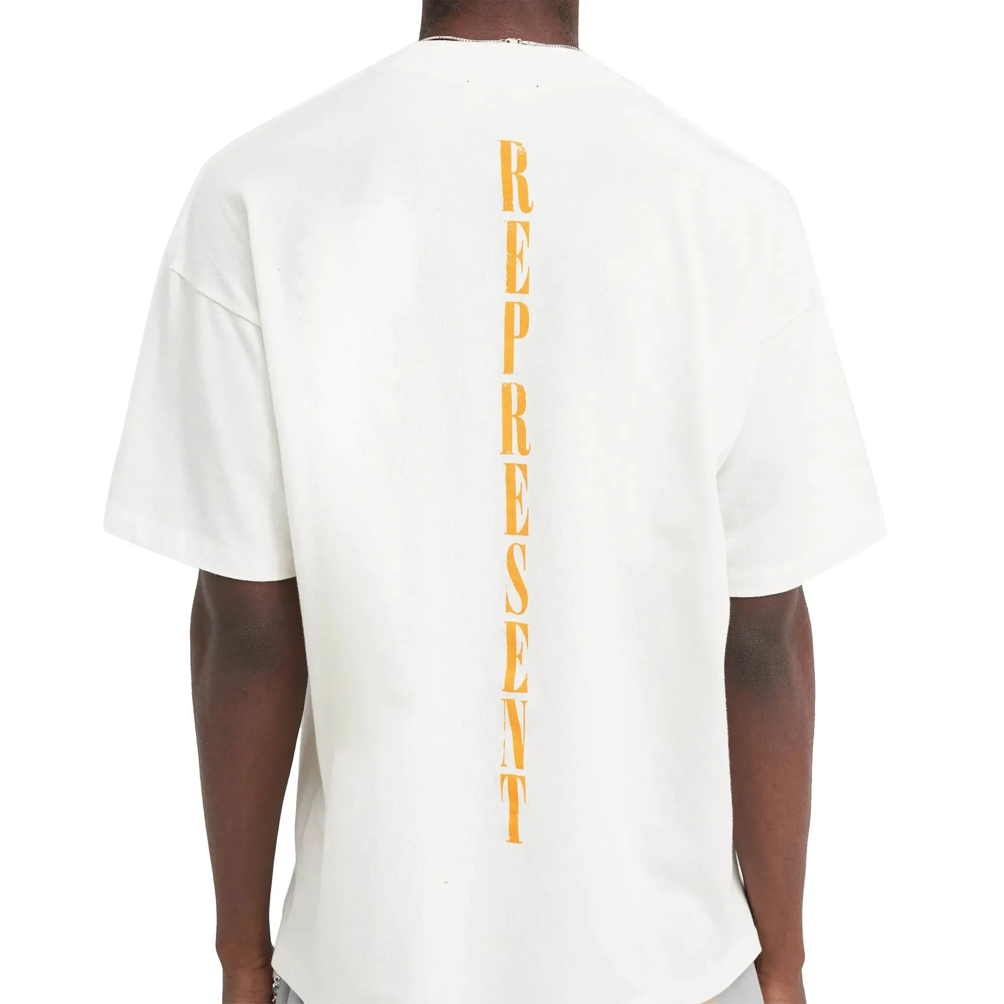 white t-shirt with flat design by Represent Reborn