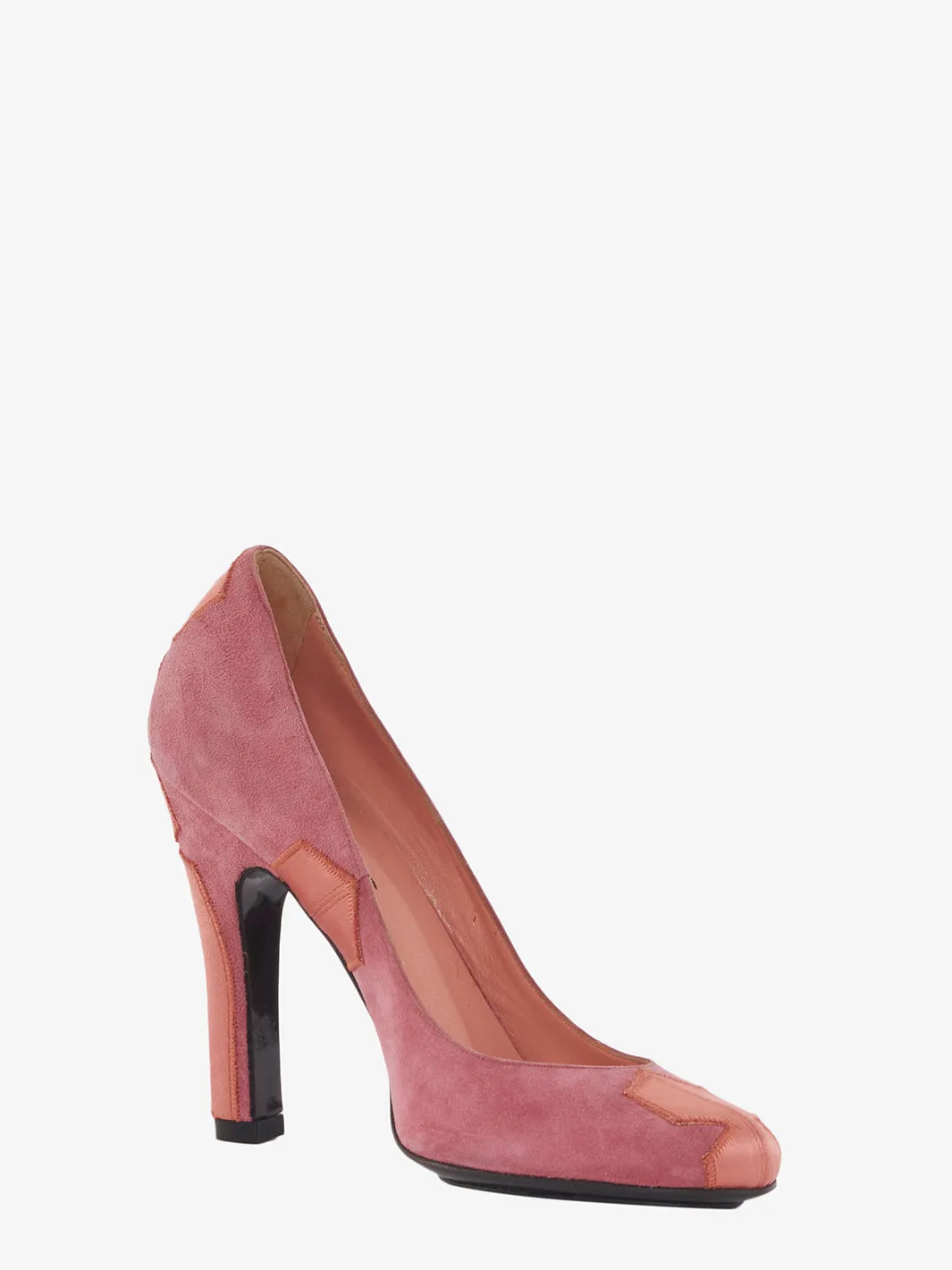 Rochas pink suede round toe high heel shoe