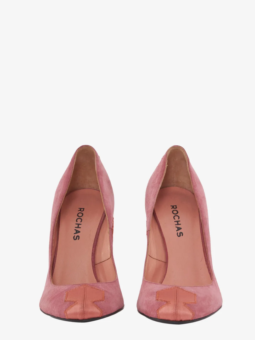 Rochas pink suede round toe high heel shoe