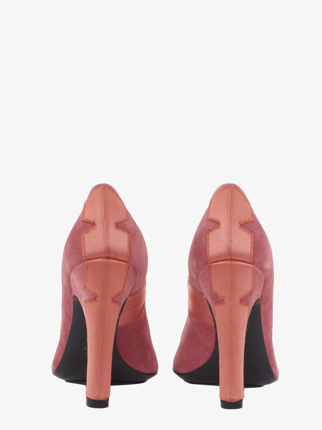 Rochas pink suede round toe high heel shoe