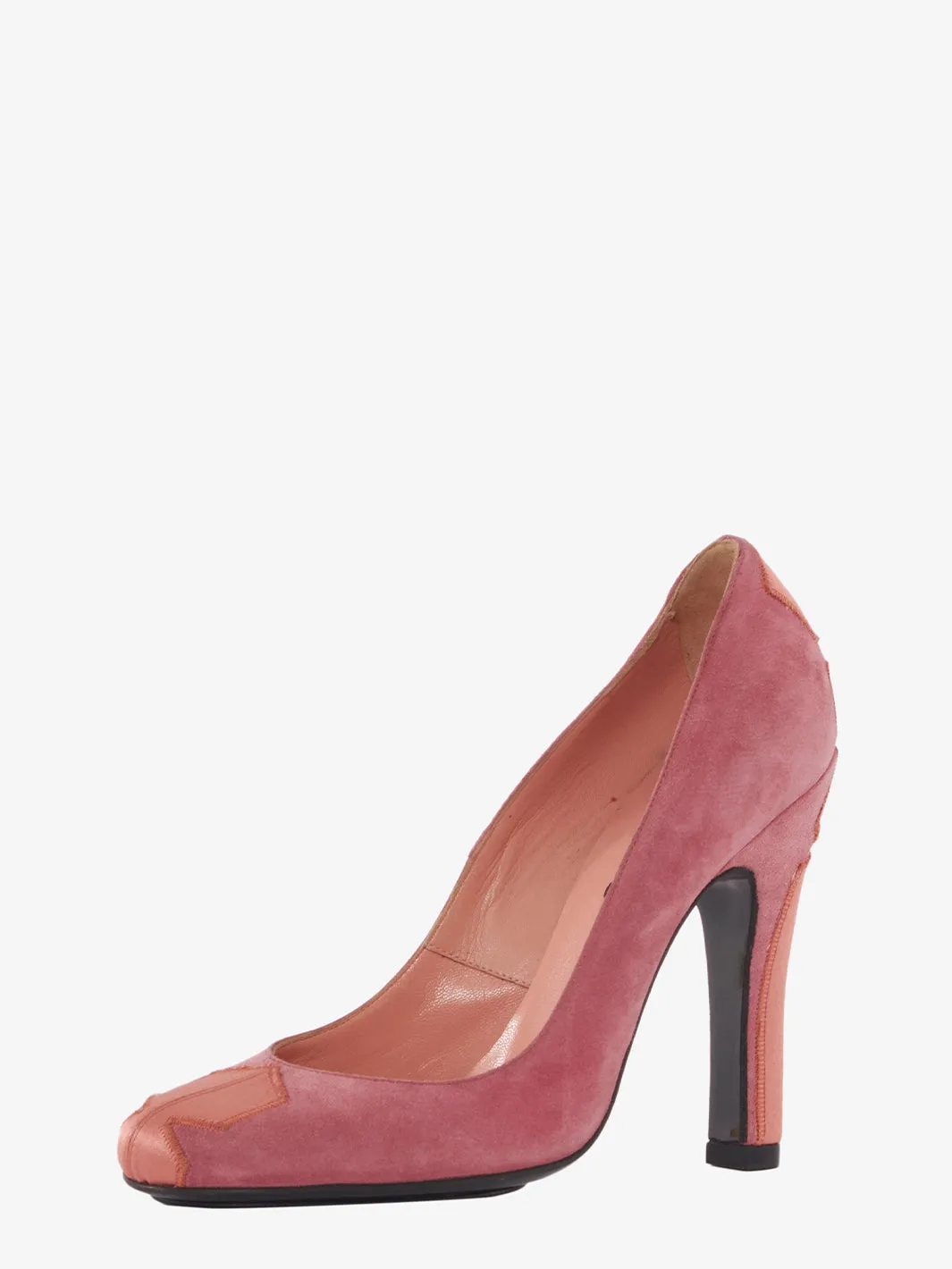 Rochas pink suede round toe high heel shoe