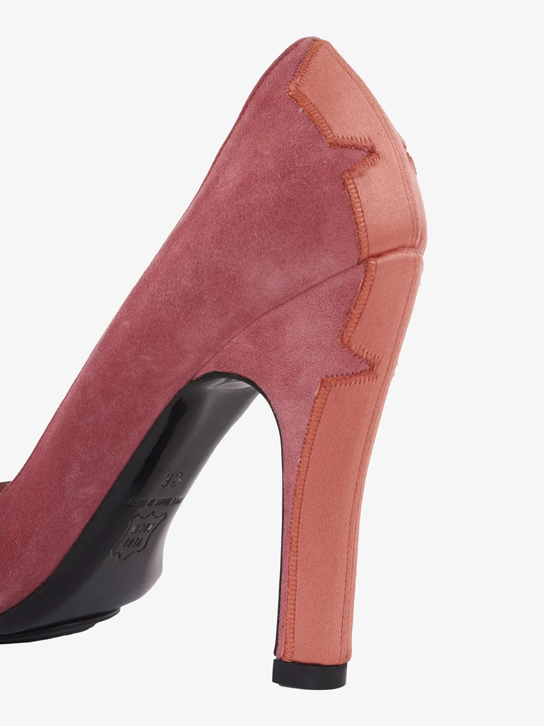 Rochas pink suede round toe high heel shoe