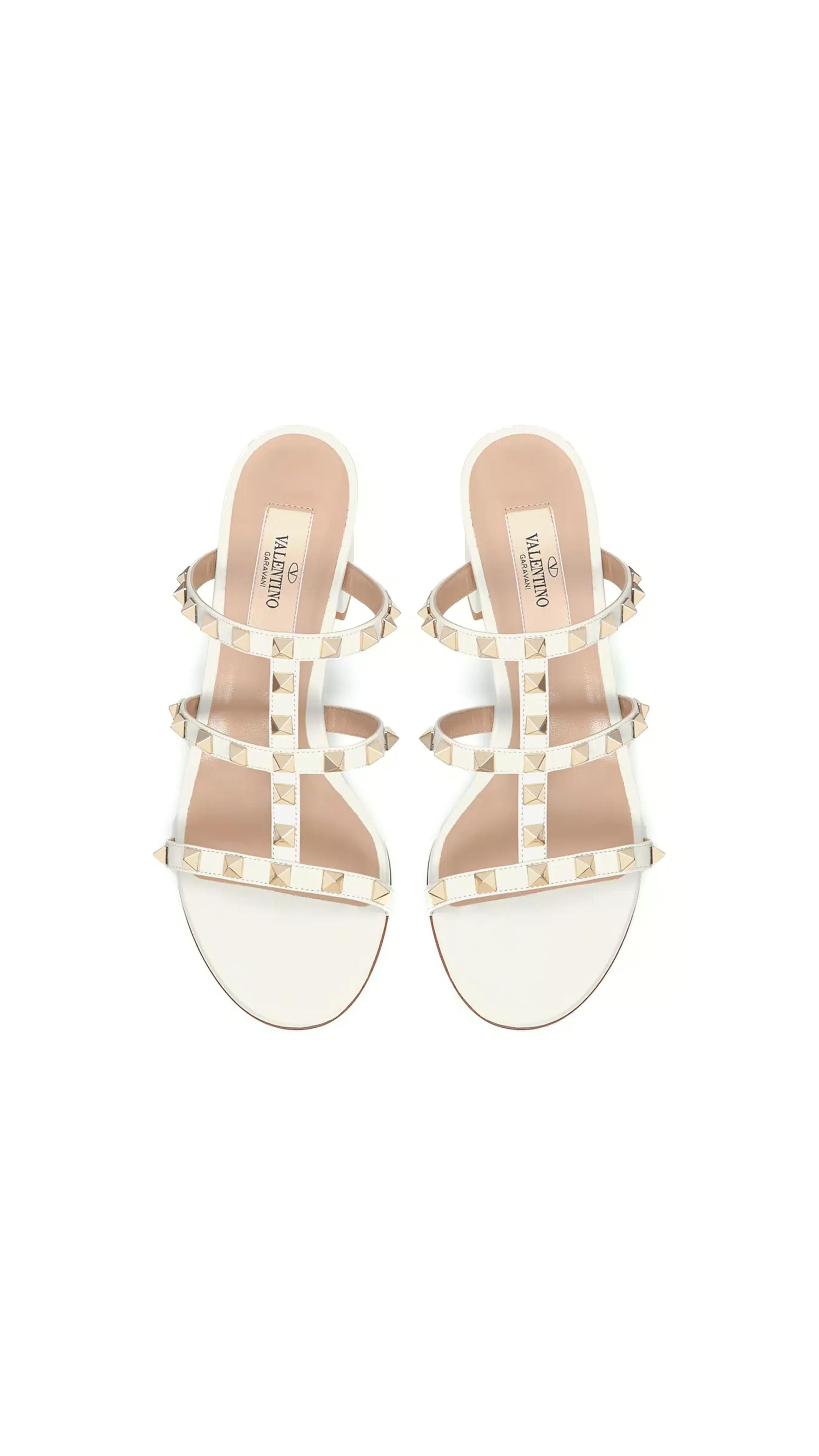 Rockstud Slide Sandal in Light Ivory Calfskin Leather - 60MM