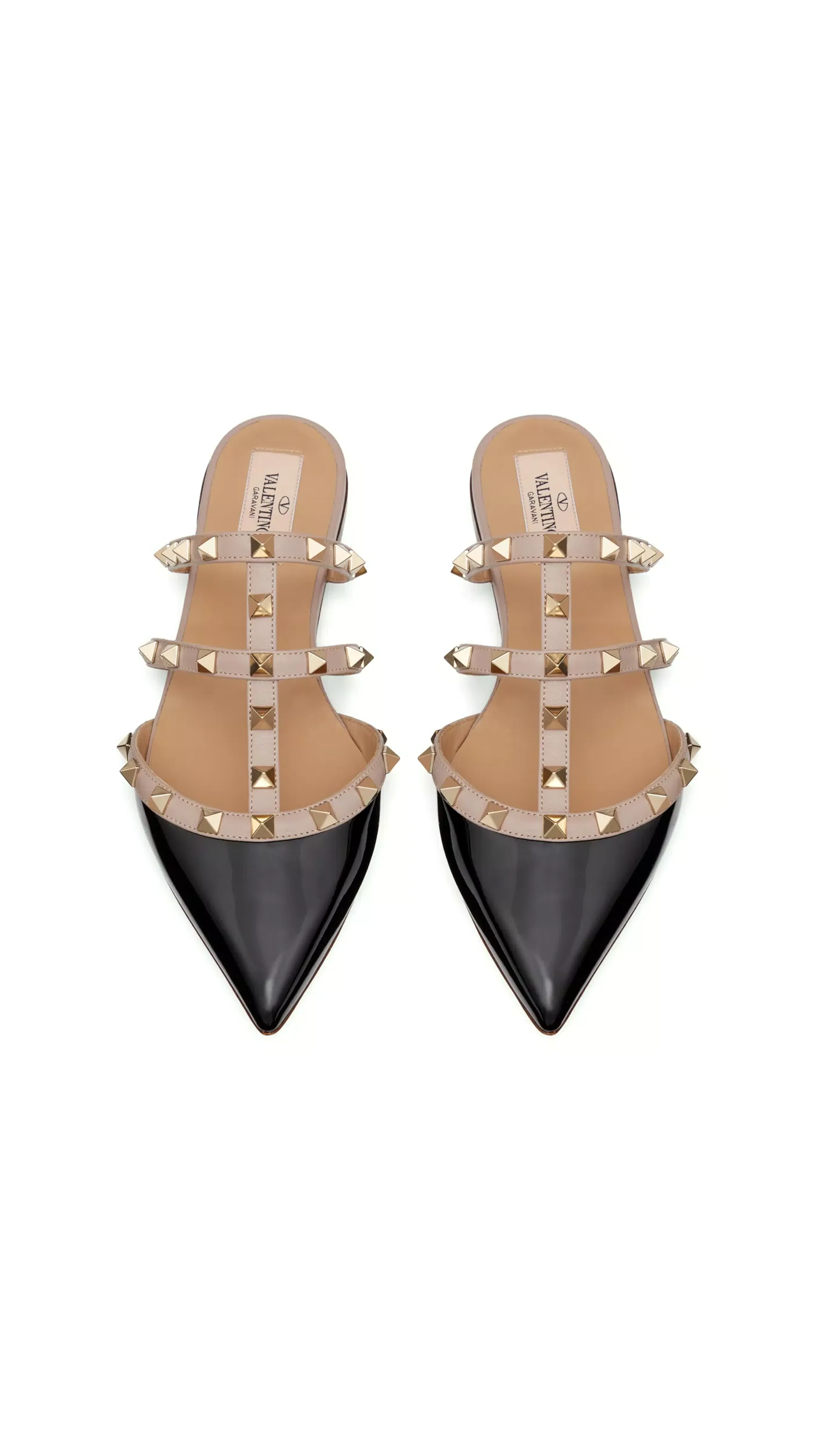 Rockstud Patent Leather Mule in Black and Poudre