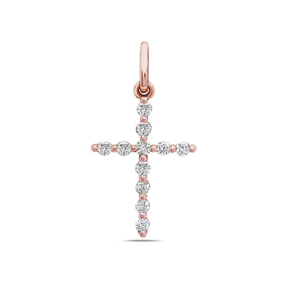 Rose Gold Cross Pendant 18K with 0.25 CT Diamonds