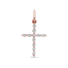 Rose Gold Cross Pendant 18K with 0.25 CT Diamonds