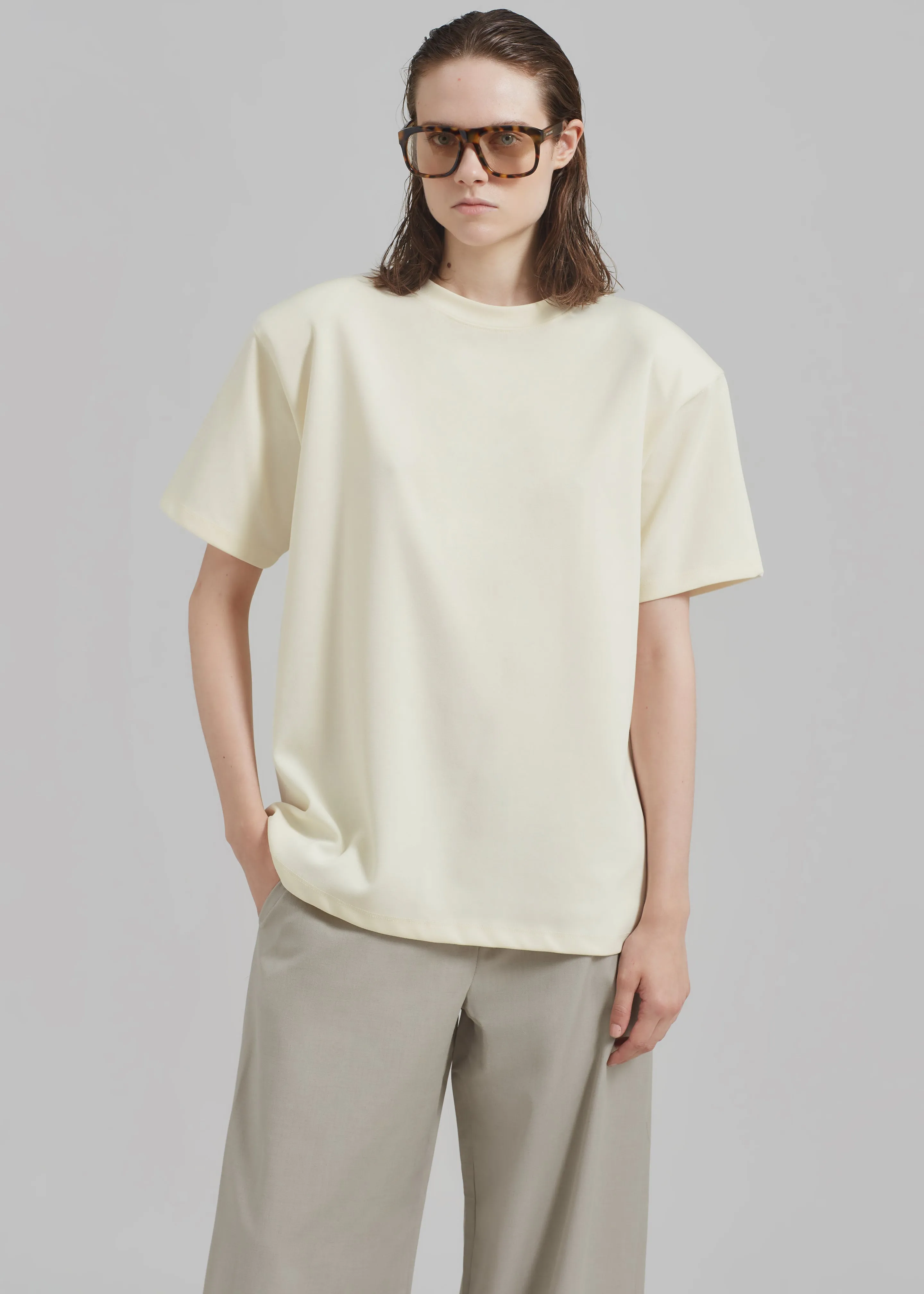 Rowen Padded Shoulder Tee - Cream