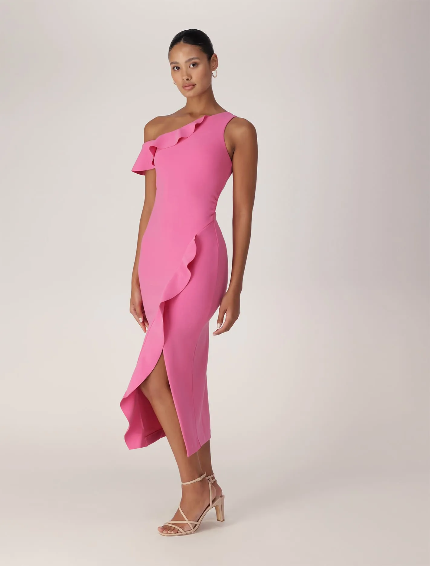 Ruffle Bodycon Dress with One Shoulder by Tyra