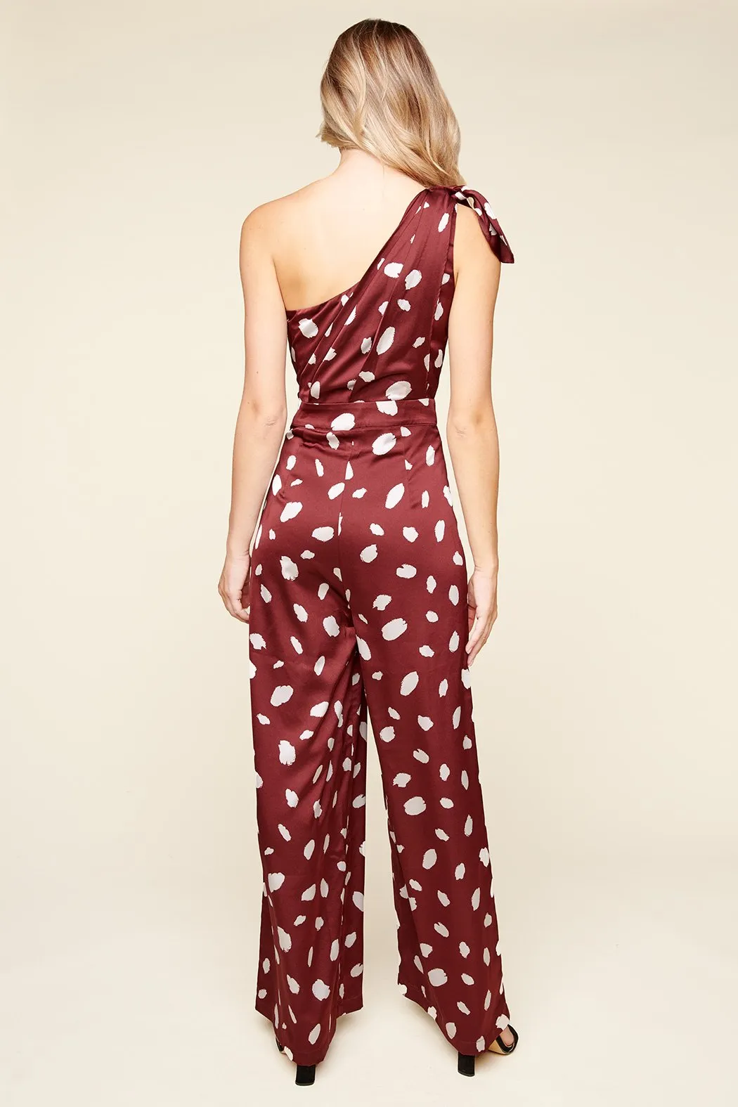 Sabine Abstract Dot Satin One Shoulder Jumpsuit