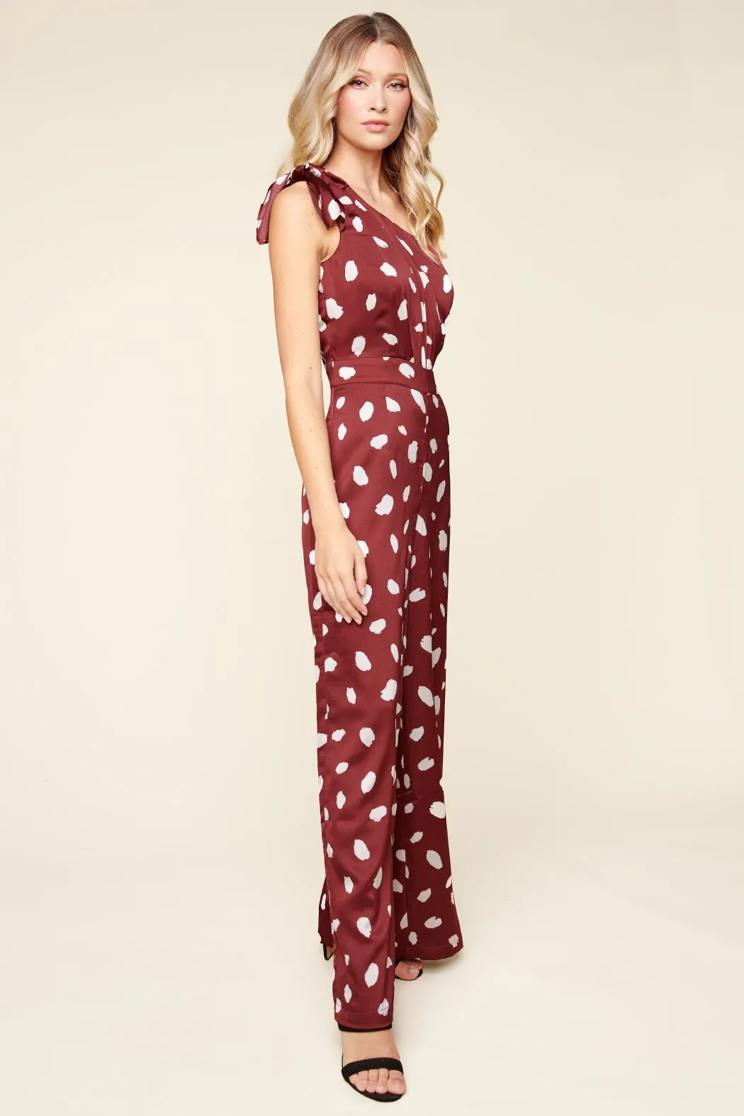 Sabine Abstract Dot Satin One Shoulder Jumpsuit