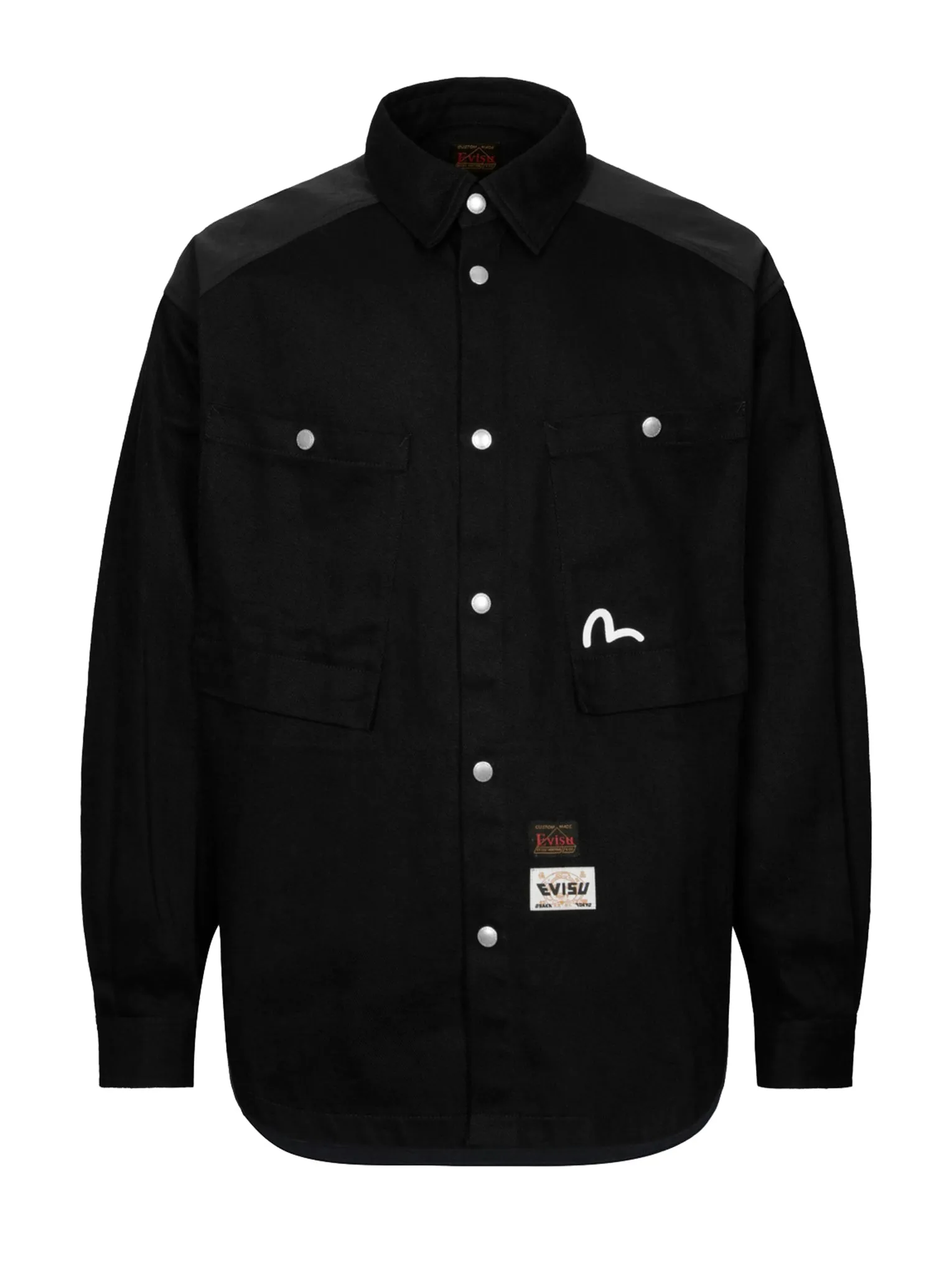 Seagull and Slogan Print Loose Fit Work Shirt Jacket