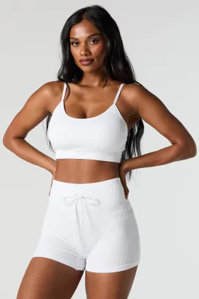 Seamless Ribbed Scoop Neck Sports Bra