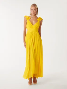 Selena Ruffle-Shoulder Maxi Dress