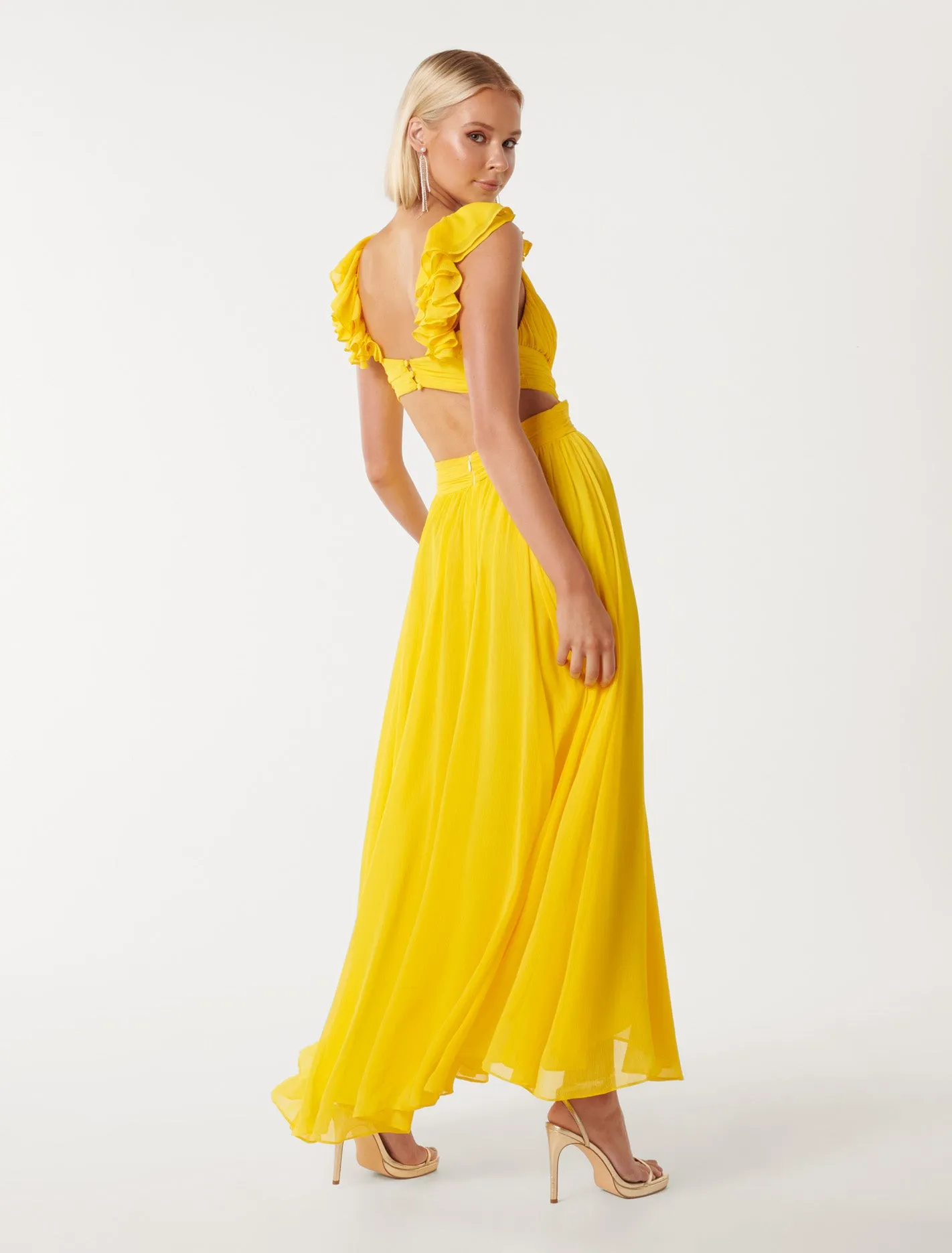 Selena Ruffle-Shoulder Maxi Dress