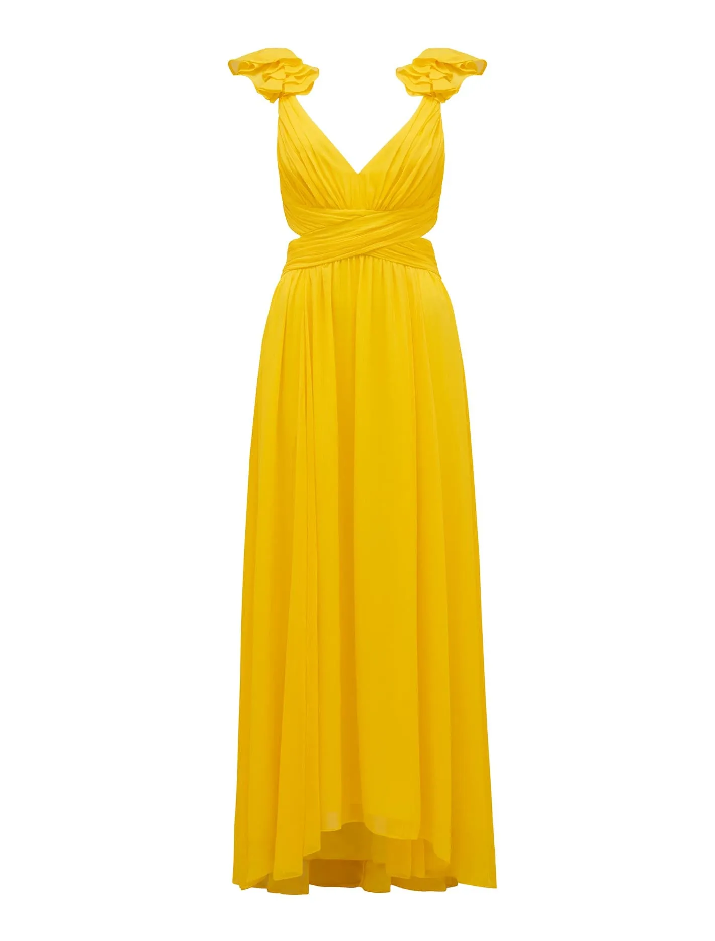 Selena Ruffle-Shoulder Maxi Dress