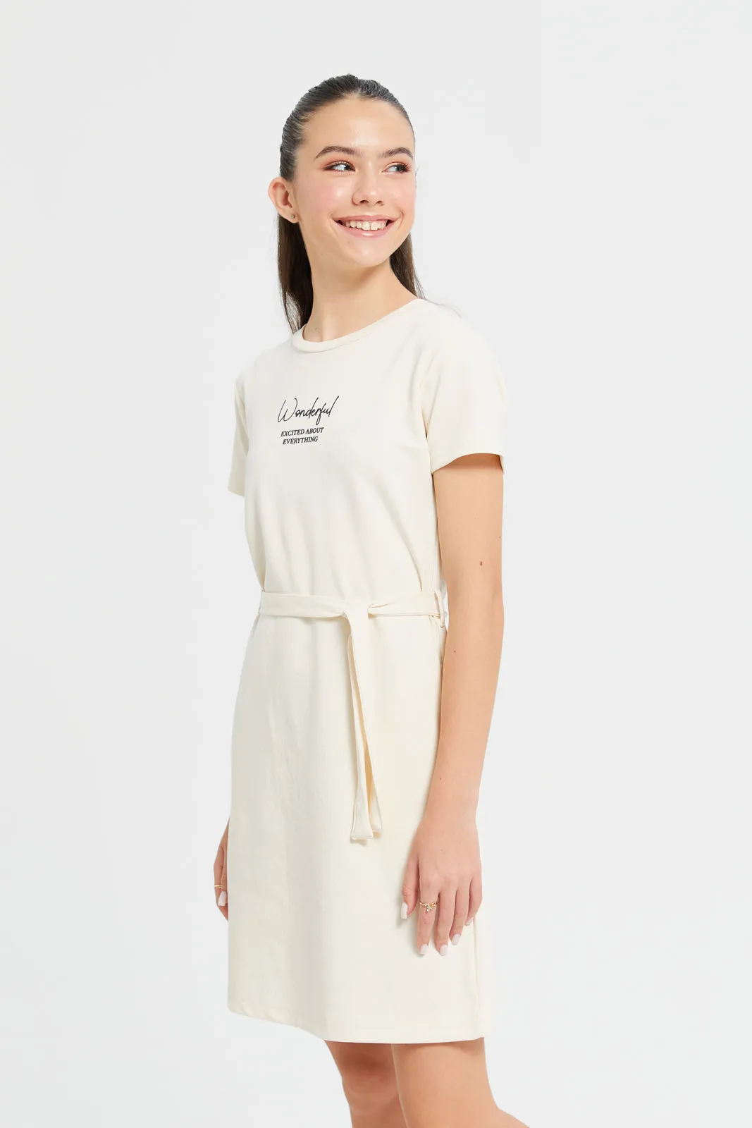 Senior Girls Ivory Basic Interlock Dress With Belt