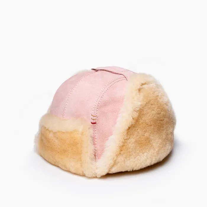  Sheepskin Bomber Hat in Pink Blush  