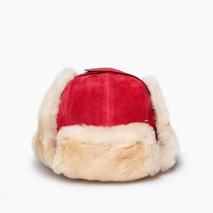  Sheepskin Bomber Hat in Red  