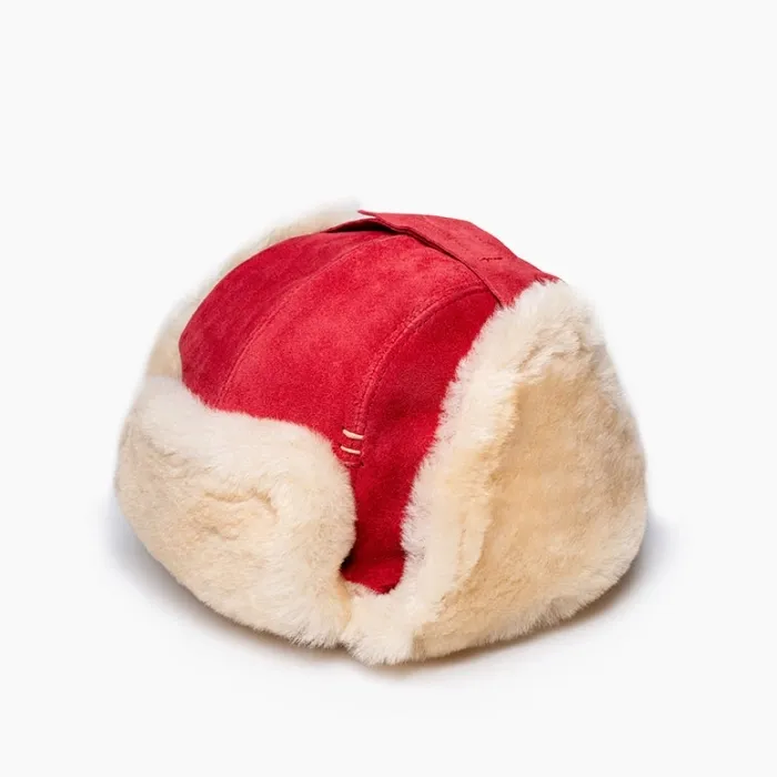  Sheepskin Bomber Hat in Red  