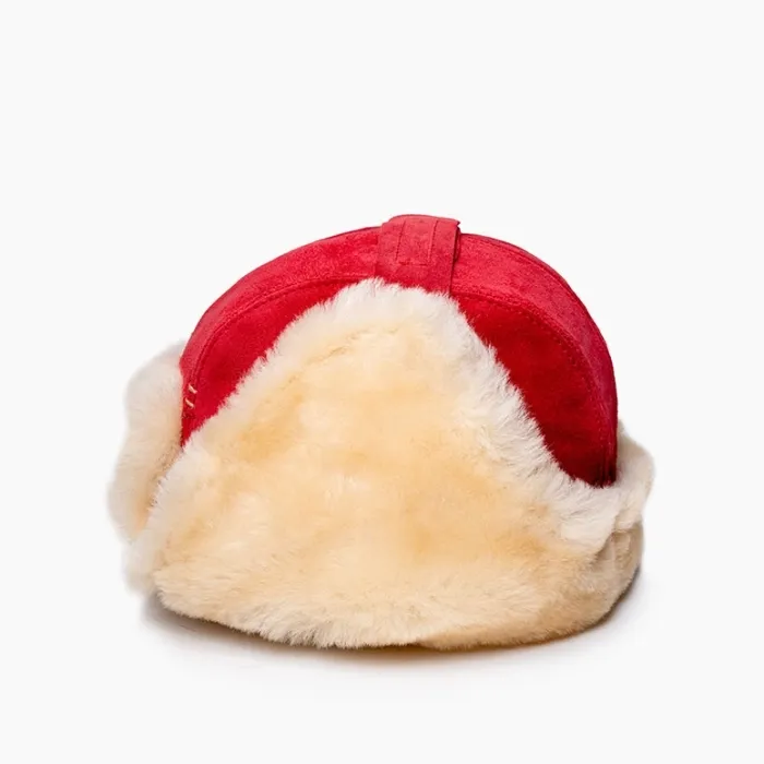  Sheepskin Bomber Hat in Red  