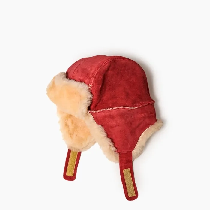  Sheepskin Bomber Hat in Red  