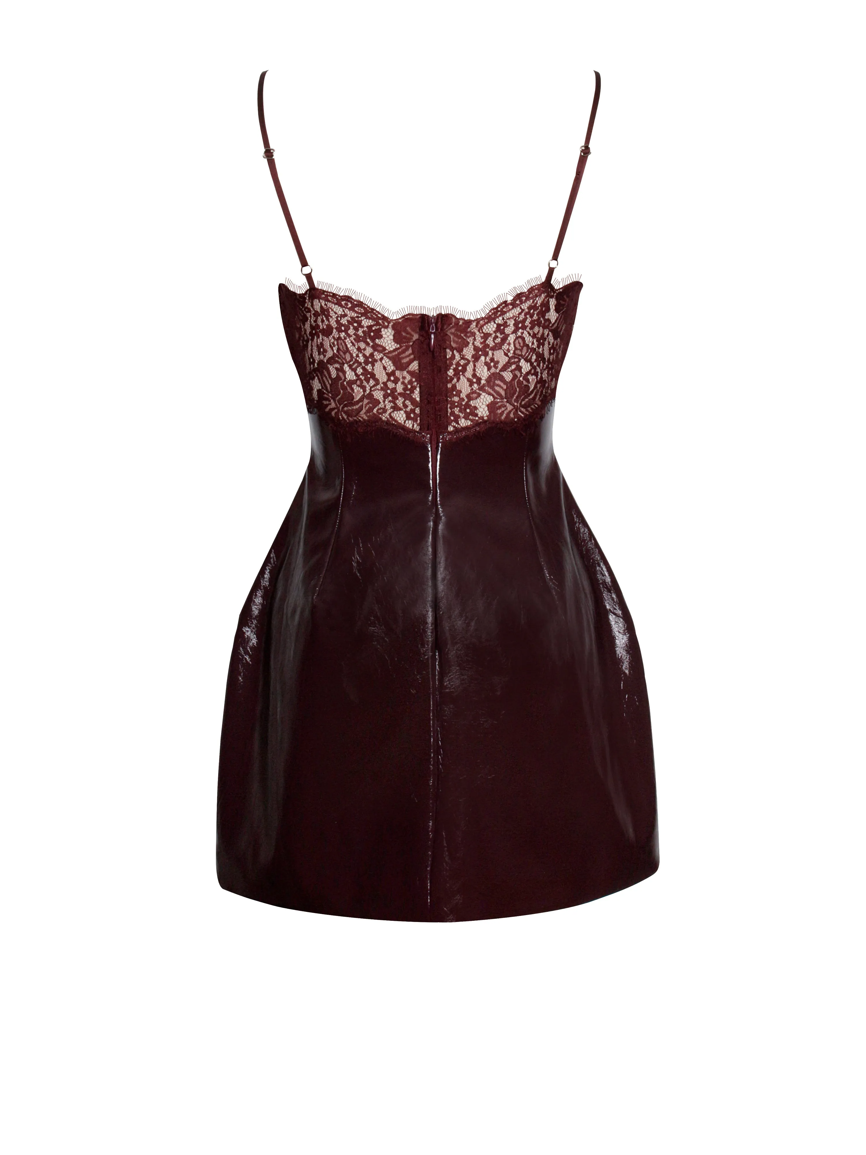 Shelby Dark Brown Vegan Leather with Lace Mini Dress