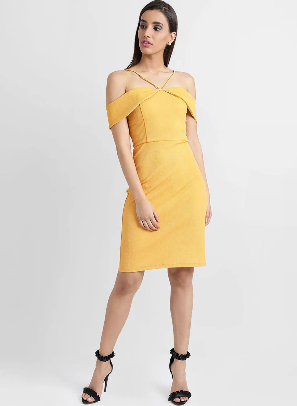 Overlay Midi Dress with Shoulder Strap